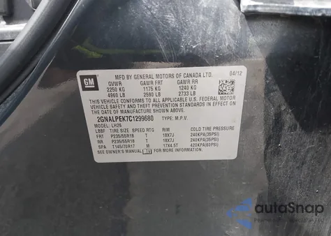 2012 Chevrolet Equinox 2Lt из США, поврежденный, VIN 2GNALPEK7C1299680